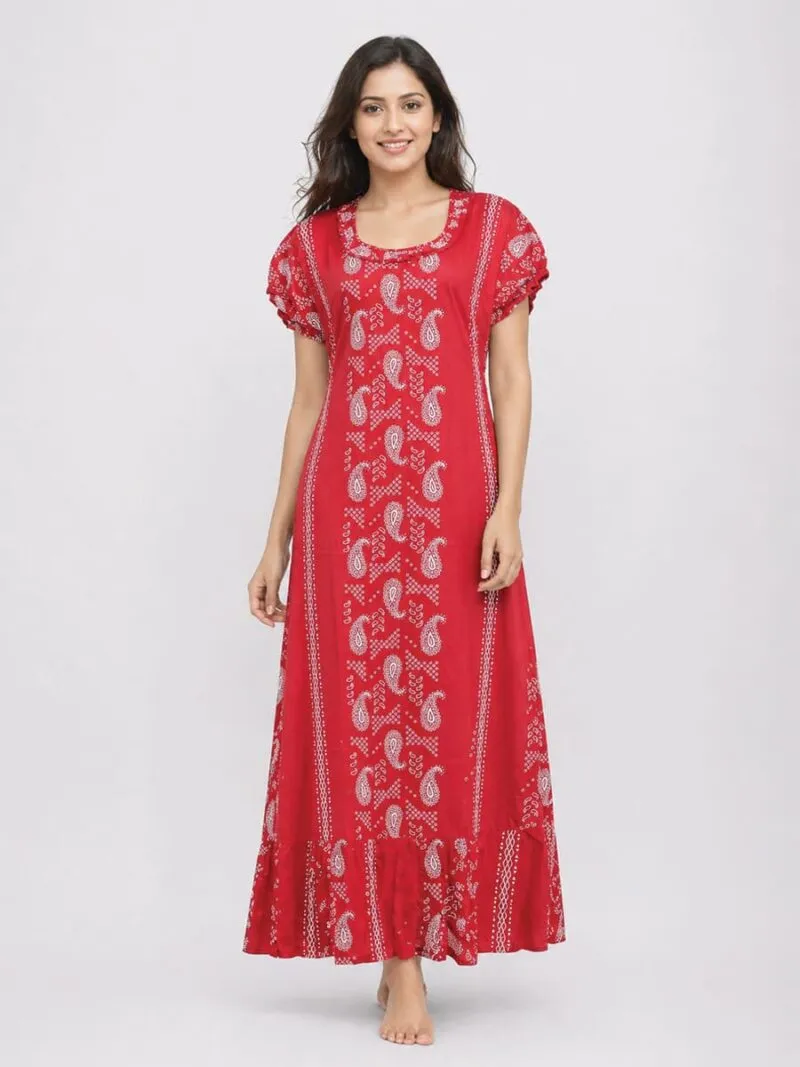 Women's Cotton Frock Nighty – Red